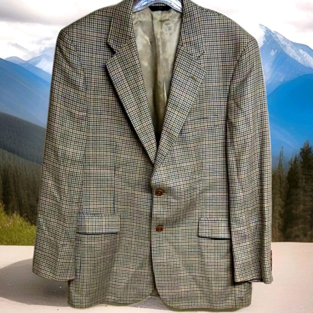 Brooks Brothers 346 Men's 44L Blazer Silk Blend Jacket Houndstooth Multicolor